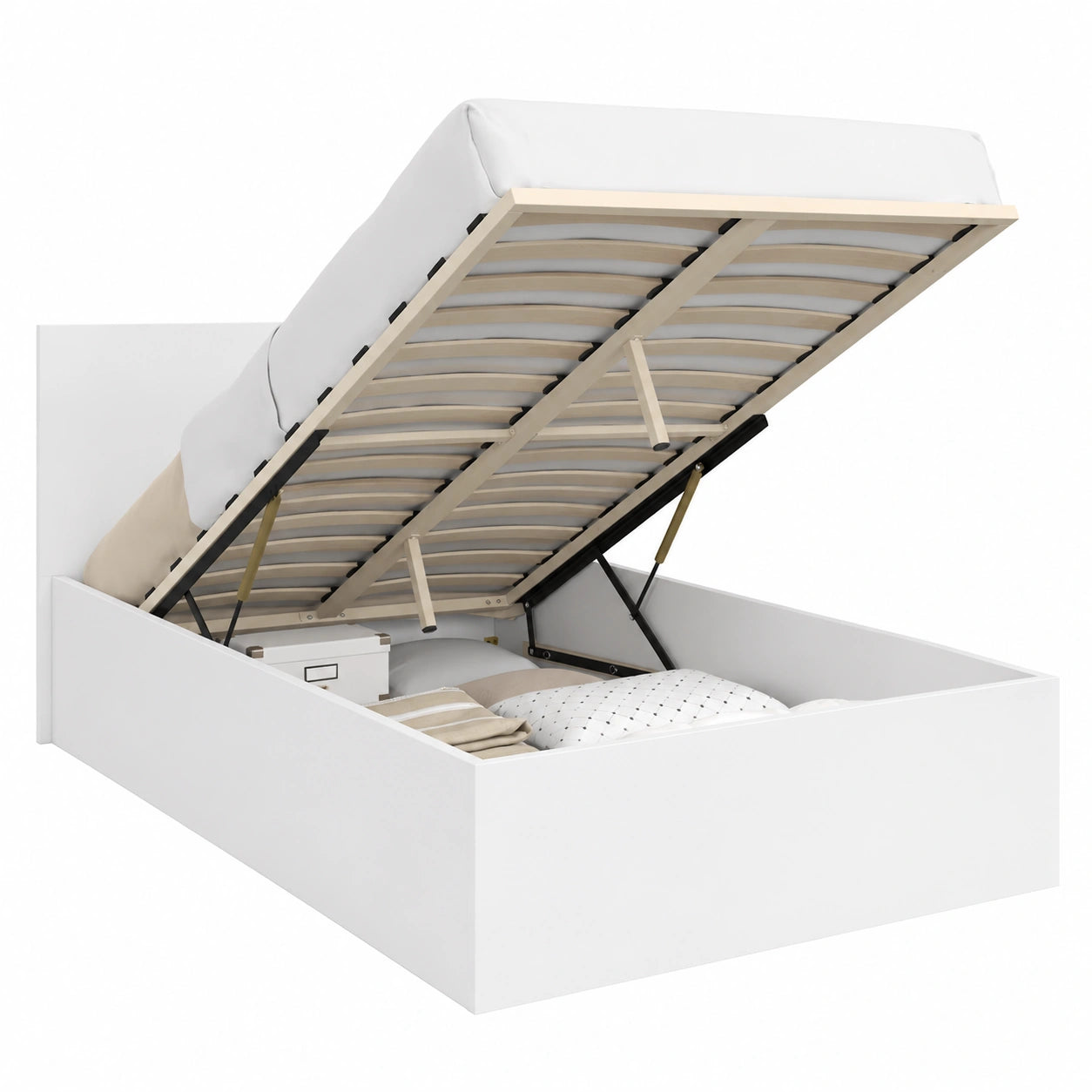 Lit coffre, avec sommier, coloris blanc, 90 x 190 cm, pour la chambre
