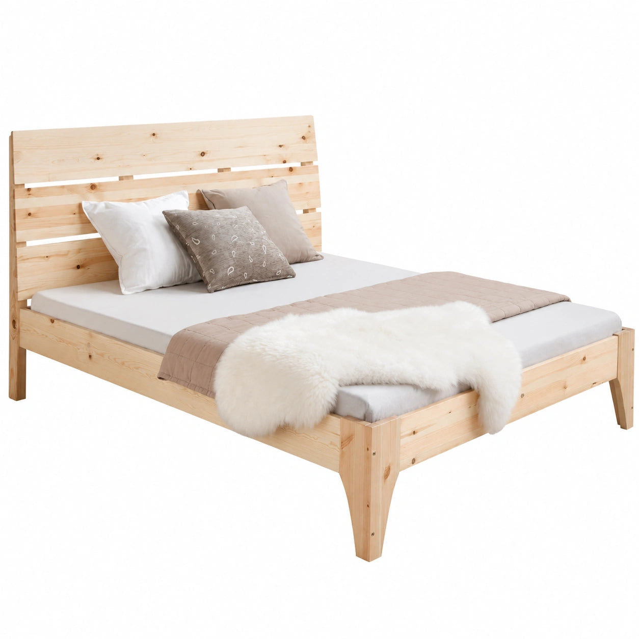 Lit, 140 x 200 cm, en bois massif, coloris naturel, pour la chambre