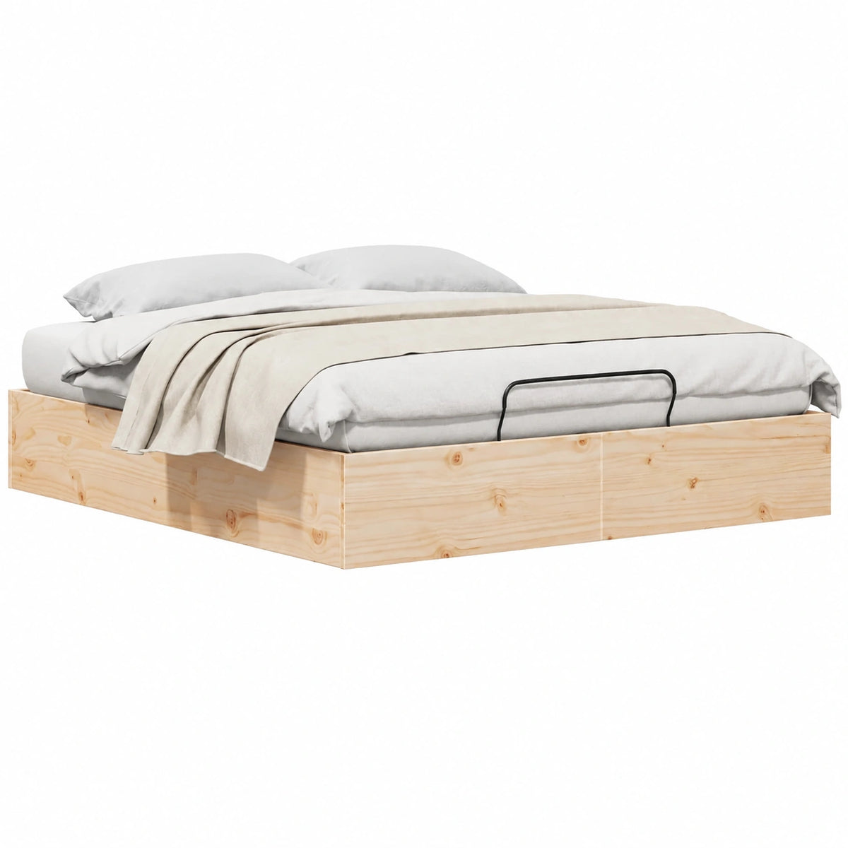 Lit, en bois massif, avec rangement, coloris naturel, 120 x 190 cm, pour la chambre