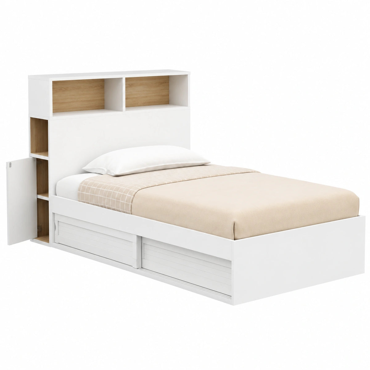 Lit, avec rangement, avec sommier, coloris blanc, 90 x 190 cm, pour la chambre