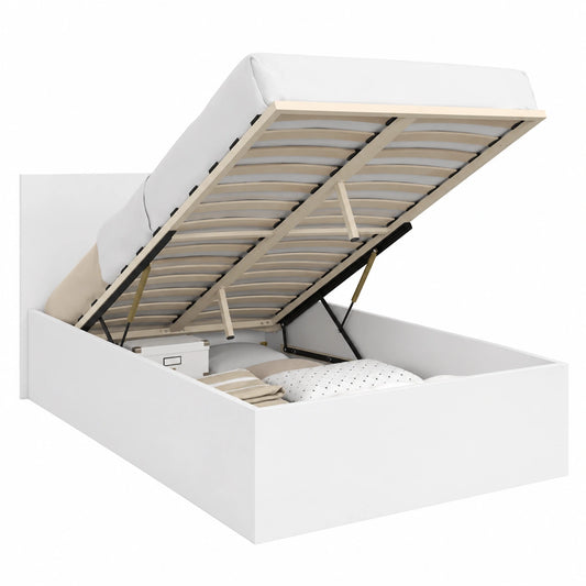 Lit coffre, avec sommier, coloris blanc, 90 x 190 cm, pour la chambre