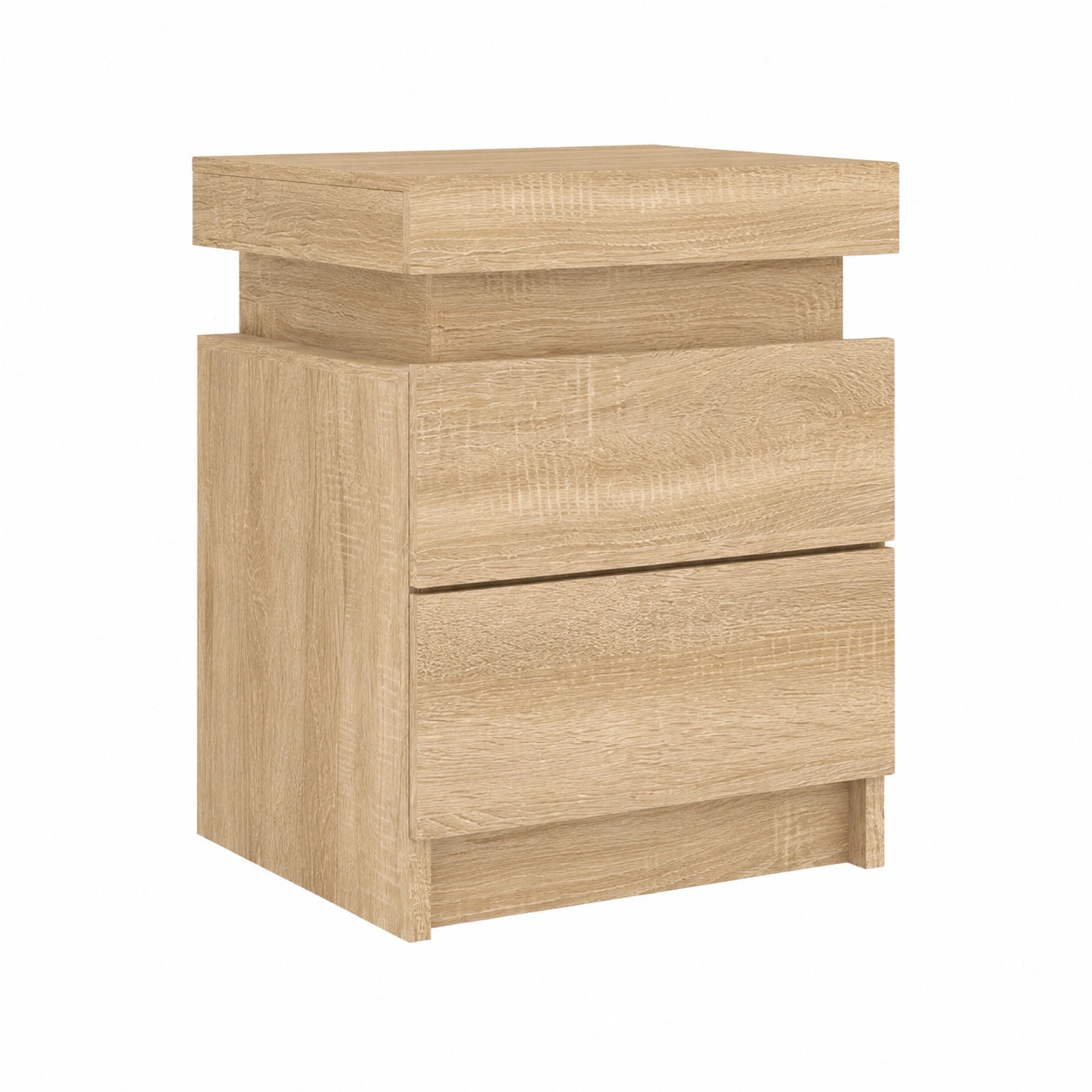 Lit, avec rangement, avec éclairage LED, en chêne, 2 pièces, pour la chambre