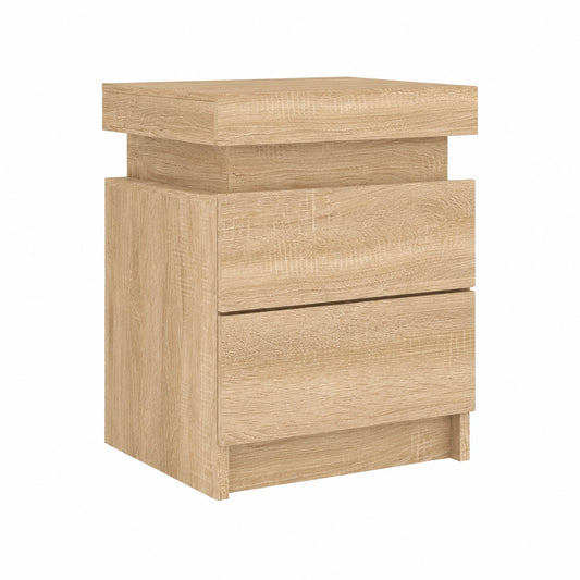 Lit, avec rangement, avec éclairage LED, en chêne, 2 pièces, pour la chambre