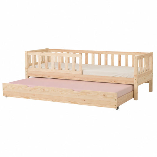 Lit, en bois massif, convertible, avec tiroirs, avec barrière, 190 x 90 cm, pour la chambre