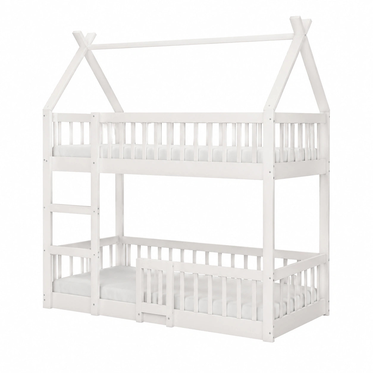 Lit gain de place, en bois massif, coloris blanc, 90 x 200 cm, pour la chambre