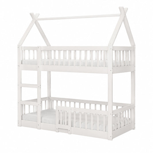 Lit gain de place, en bois massif, coloris blanc, 90 x 200 cm, pour la chambre