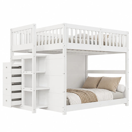 Lit gain de place, 2 places, avec tiroirs, coloris blanc, 140 x 200 cm, pour la chambre